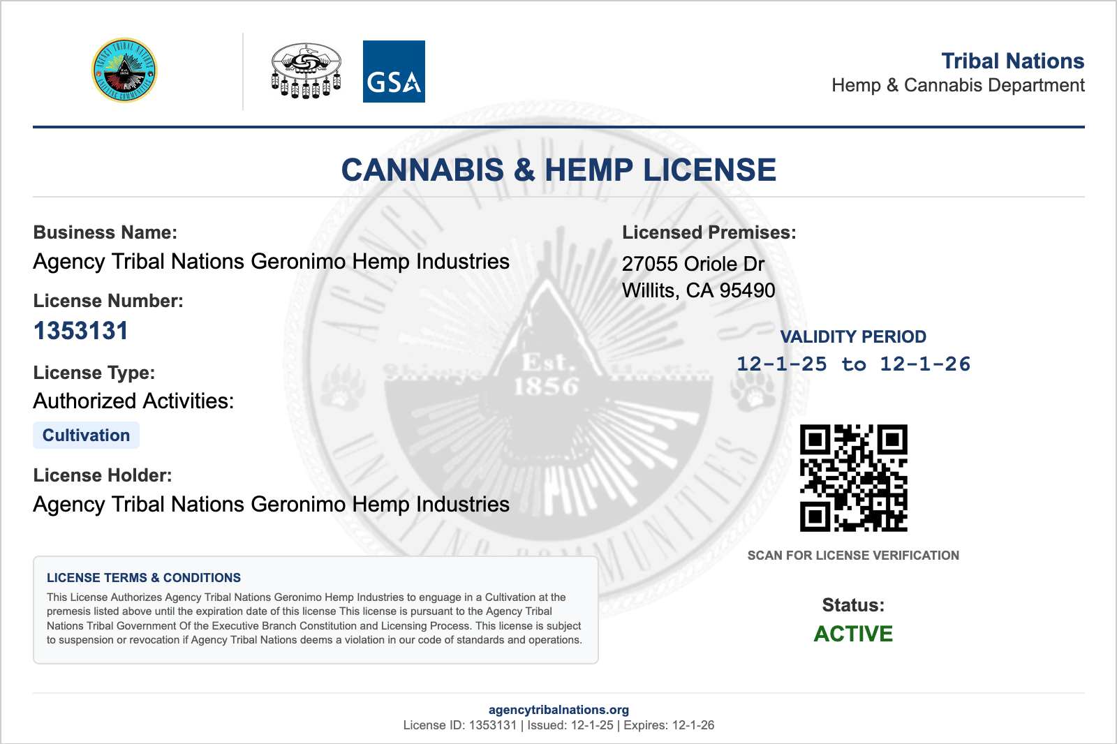 Cultivation License Sample